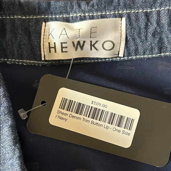 Kate Hewko NWT Sheer Denim Trim Button Up Dress Tunic one size - Picture 8 of 8